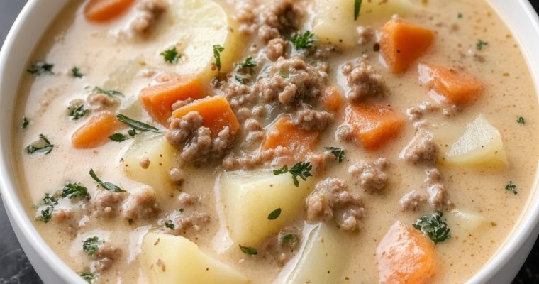 Crockpot Creamy Potato & Hamburger Soup