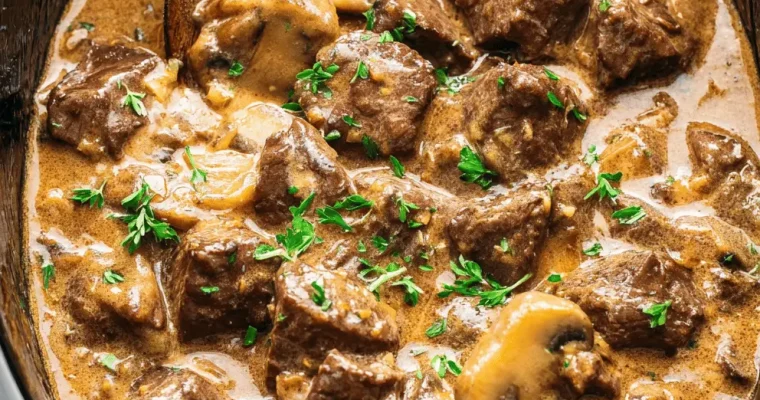 Creamy Crockpot Beef Tips & Mushrooms