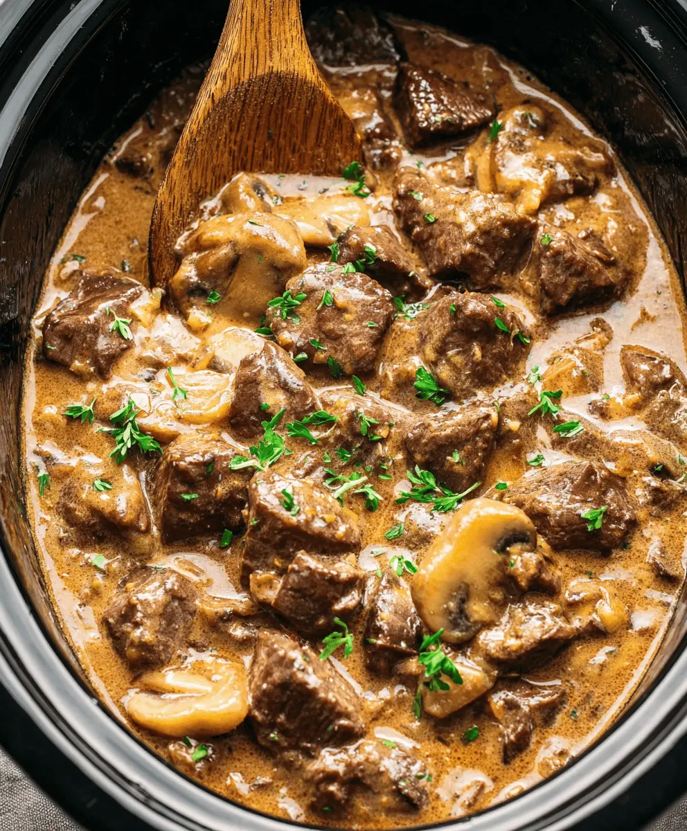 Creamy Crockpot Beef Tips & Mushrooms