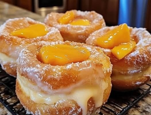 Classic Peach Cobbler Cheesecake Donuts