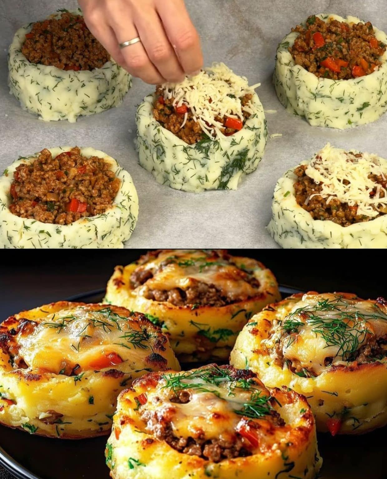 Stuffed Mashed Potato Nests