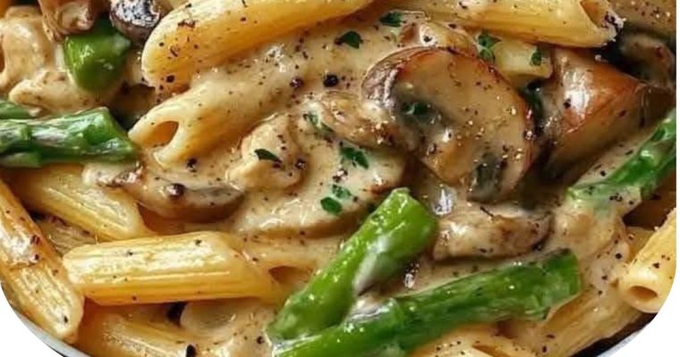 Creamy Mushroom and Asparagus Chicken Penne