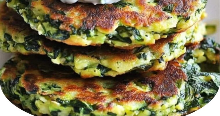 Zucchini, Feta, and Spinach Fritters with Garlic Tzatziki