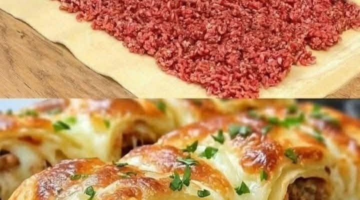 Savory Puff Pastry with Minced Meat and Cheese
