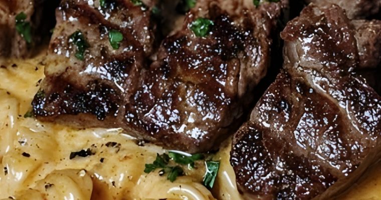 Garlic Butter Steak Bites & Spicy Cajun Alfredo Twisted Pasta