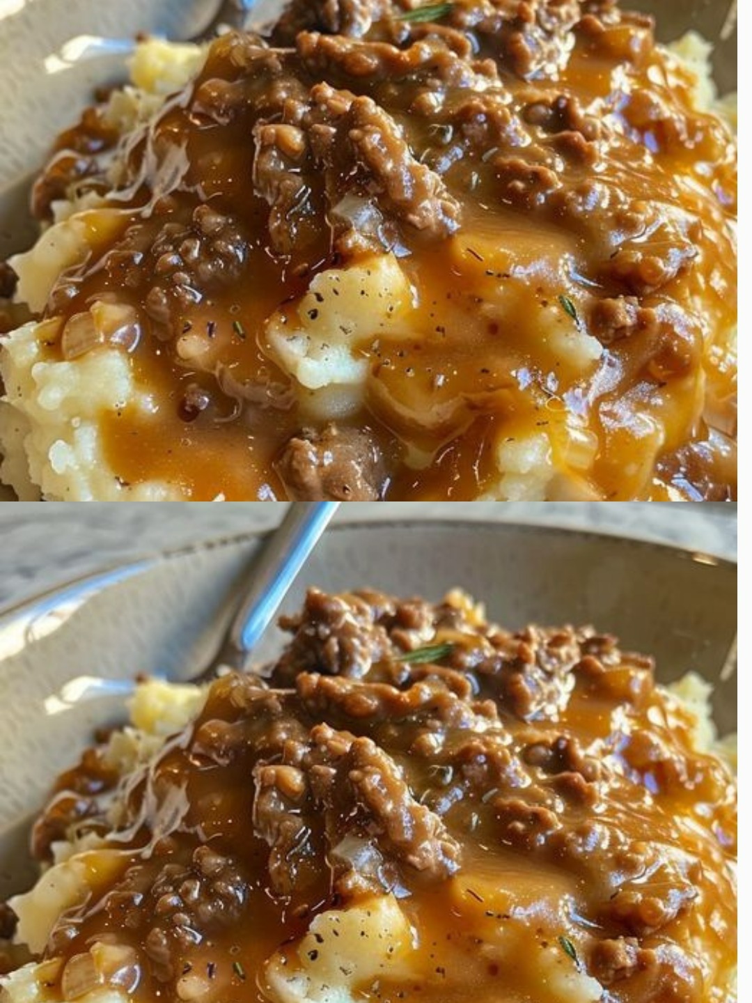 Hearty Ground Beef & Gravy Over Mashed Potatoes