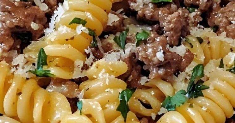 Beef and Rotini in Garlic Parmesan Sauce