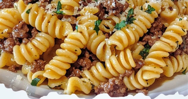 Beef and Rotini in Garlic Parmesan Sauce