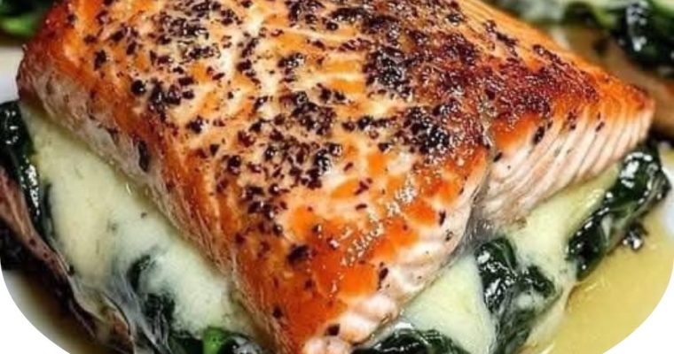 Blackened Salmon Stuffed with Spinach & Parmesan