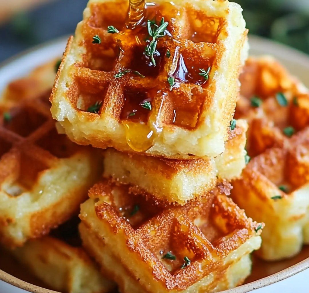 Cornbread Waffle Bites with Smoked Gouda and Honey