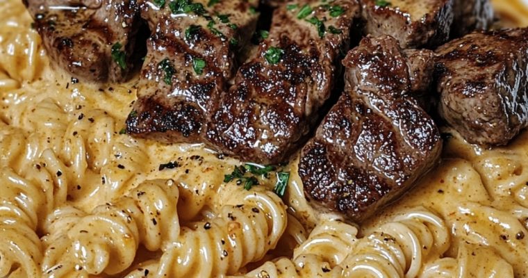 Garlic Butter Steak Bites & Spicy Cajun Alfredo Twisted Pasta