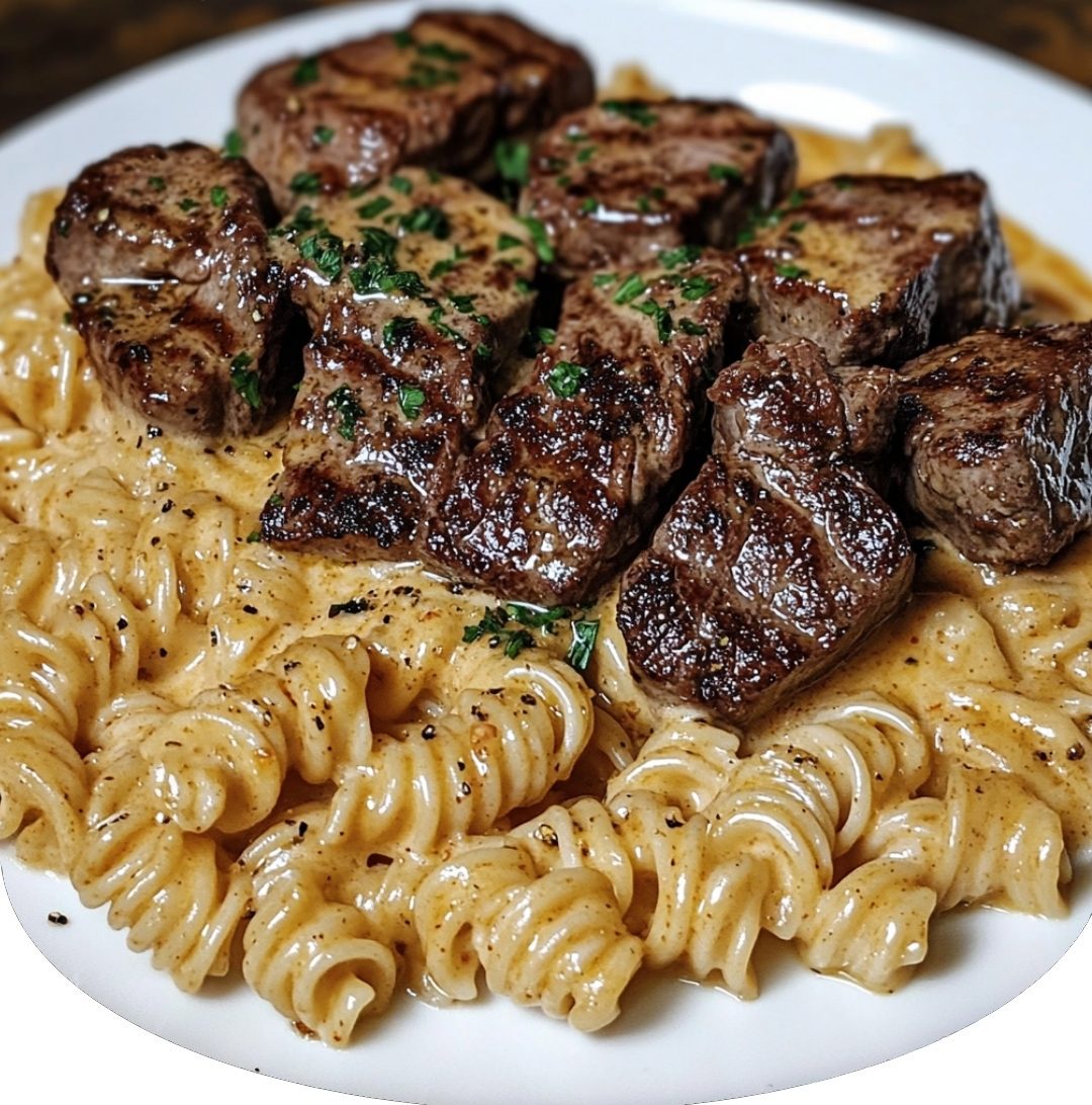 Garlic Butter Steak Bites & Spicy Cajun Alfredo Twisted Pasta