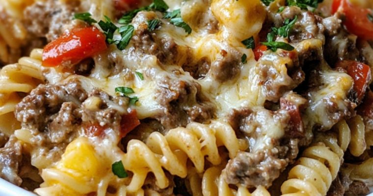 Crockpot Philly Cheesesteak Pasta Casserole