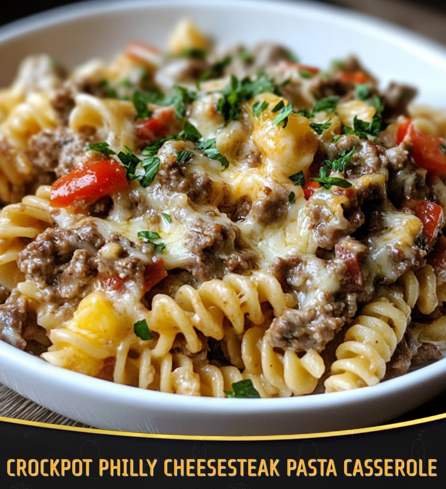 Crockpot Philly Cheesesteak Pasta Casserole