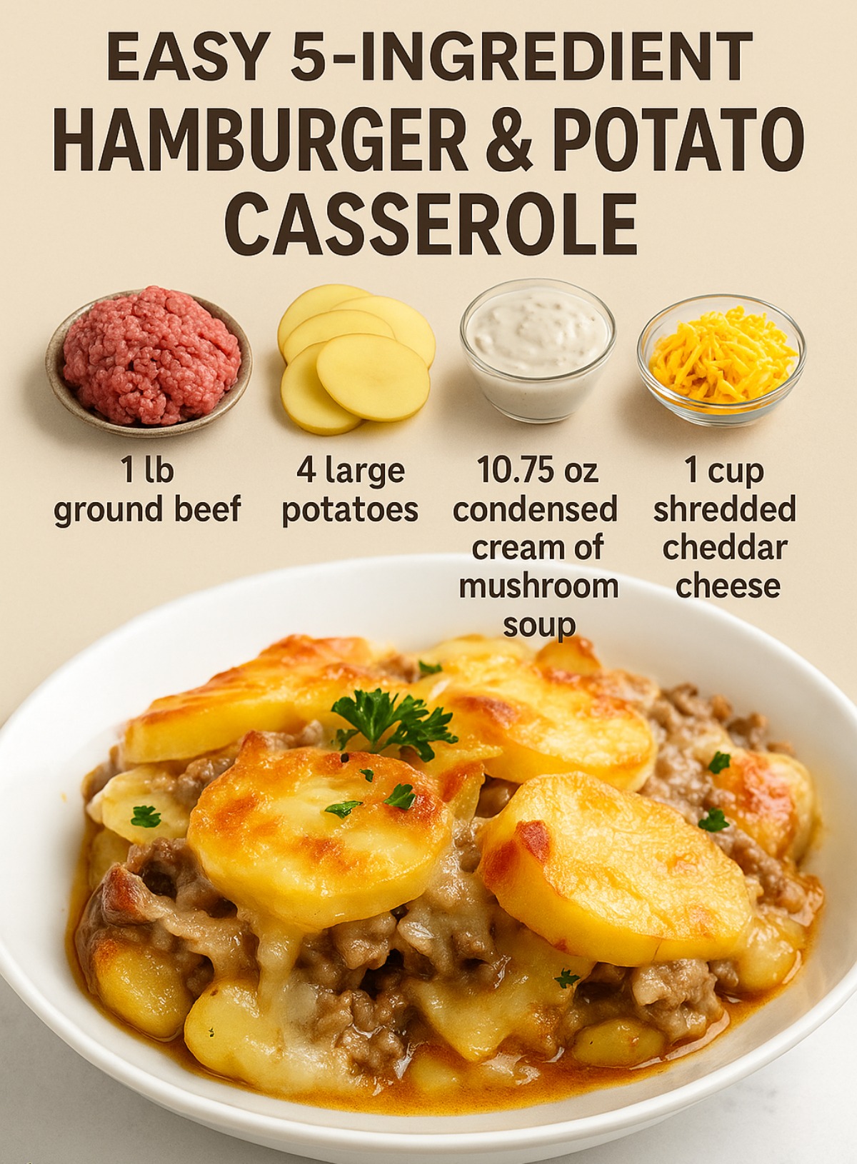 Easy 5-Ingredient Hamburger & Potato Casserole