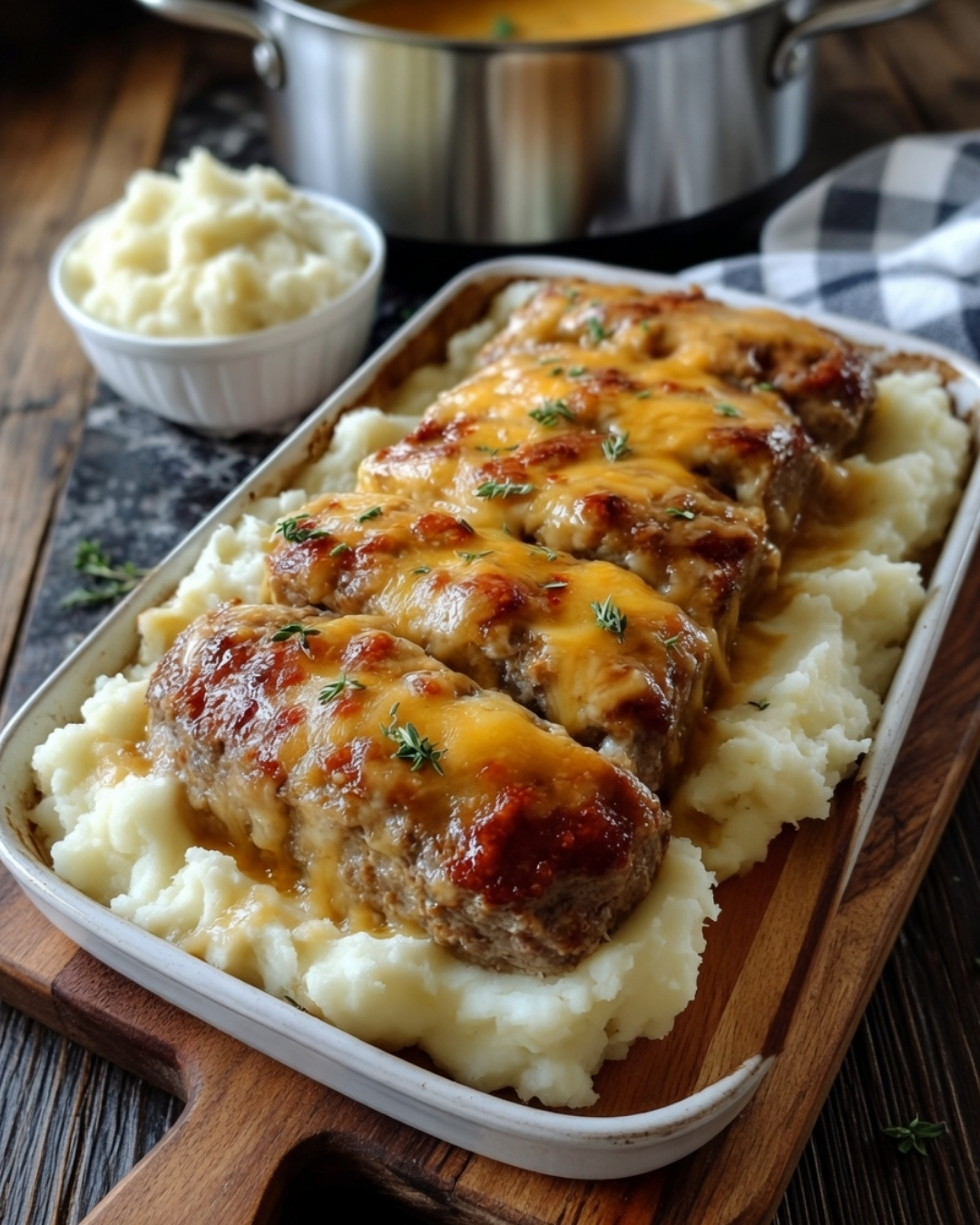 Meatloaf with Mashed Potatoes and Cheese