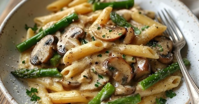Creamy Mushroom and Asparagus Chicken Penne