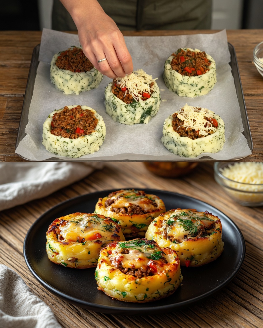 Stuffed Mashed Potato Nests