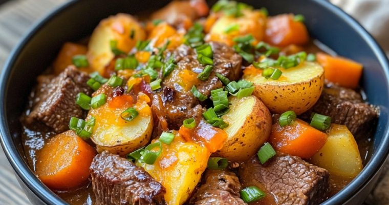 Crockpot Loaded Steak and Potato Bake