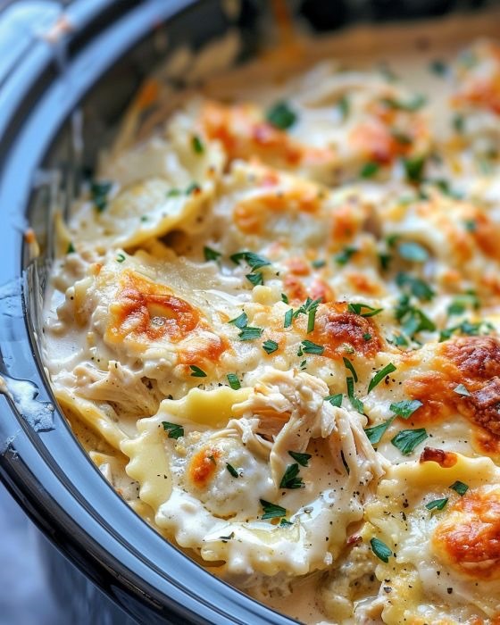 Slow Cooker Chicken Alfredo Ravioli Lasagna