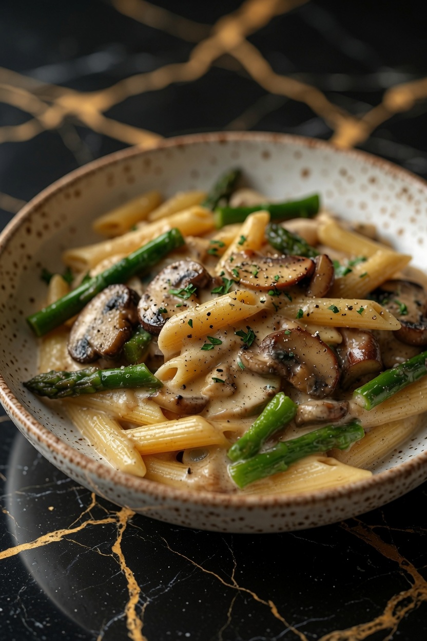 Creamy Mushroom and Asparagus Chicken Penne