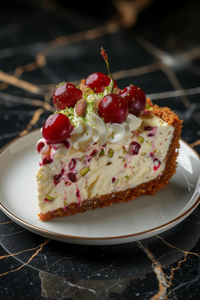 Luscious Lemon-Lime Cherry Pistachio Cheesecake