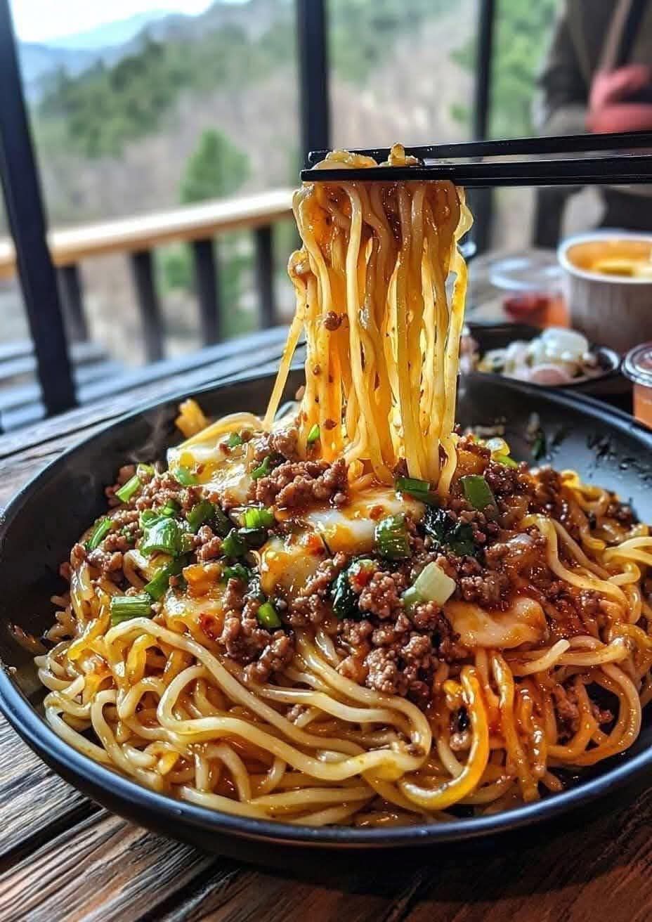 Mongolian Noodles with Ground Beef