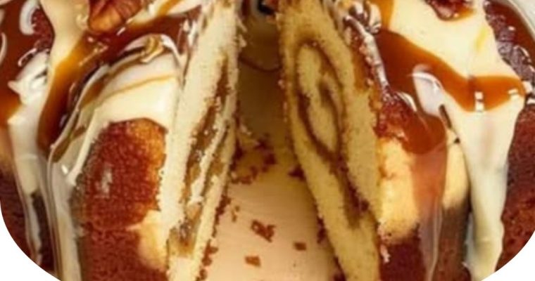 Pecan Caramel Cinnamon Roll Cream Cheese Pound Cake