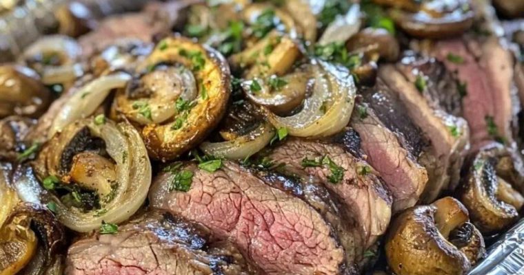Ribeye Steak with Mushrooms and Onions