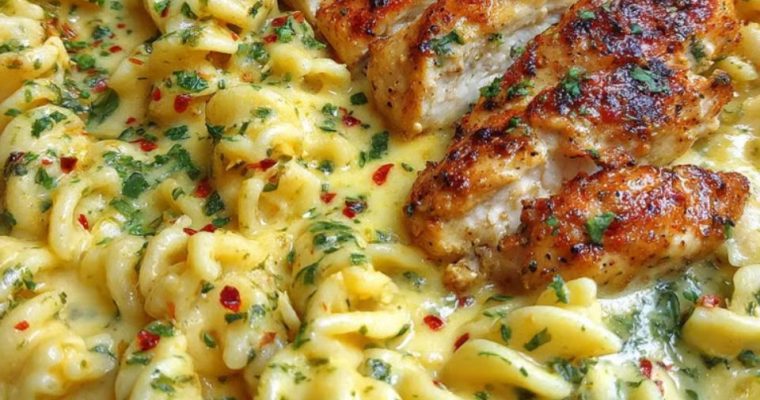 Creamy Garlic Parmesan Chicken & Cheesy Twisted Pasta