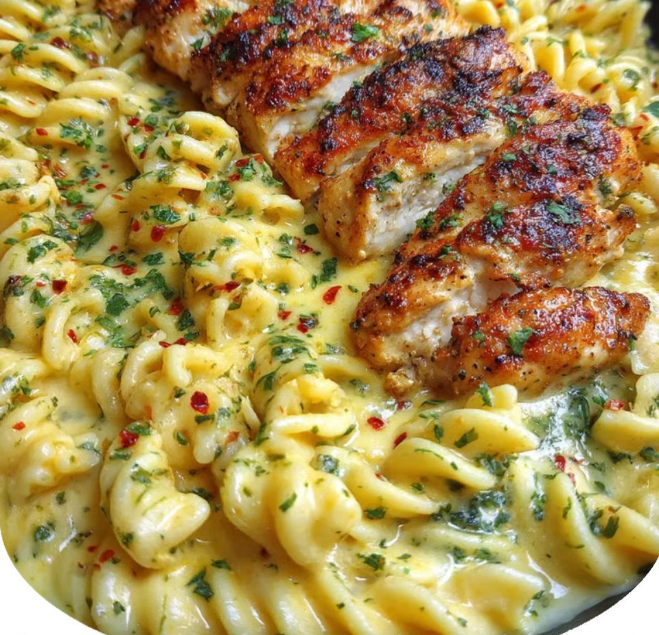 Creamy Garlic Parmesan Chicken & Cheesy Twisted Pasta
