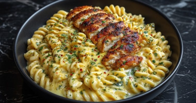 Creamy Garlic Parmesan Chicken & Cheesy Twisted Pasta