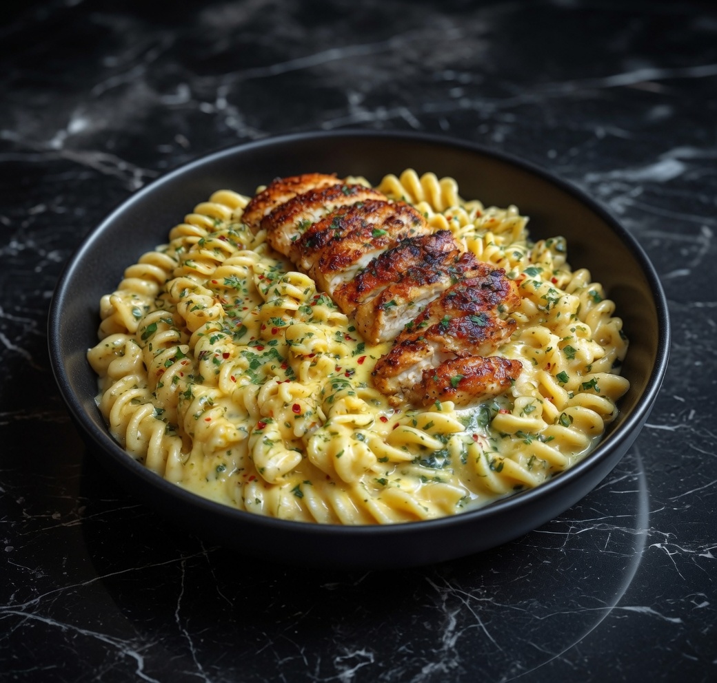 Creamy Garlic Parmesan Chicken & Cheesy Twisted Pasta