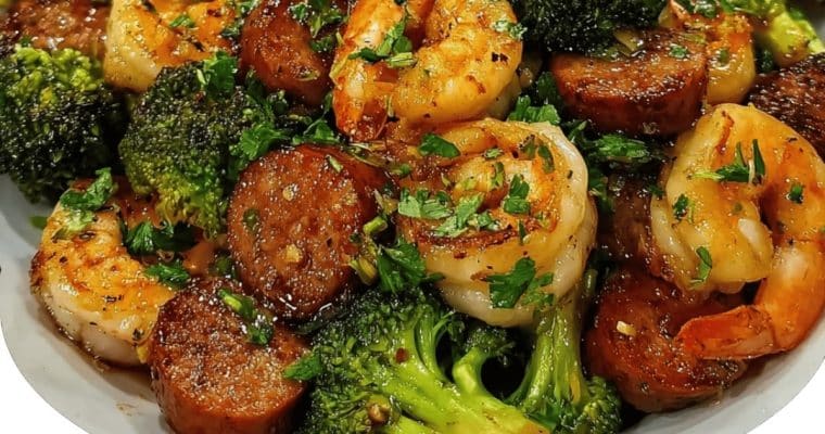 Honey Garlic Shrimp, Sausage and Broccoli