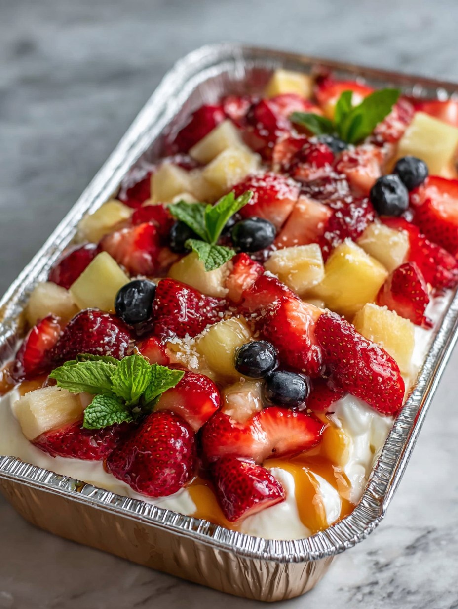 Cheesecake Fruit Salad In Tin Foil Tray