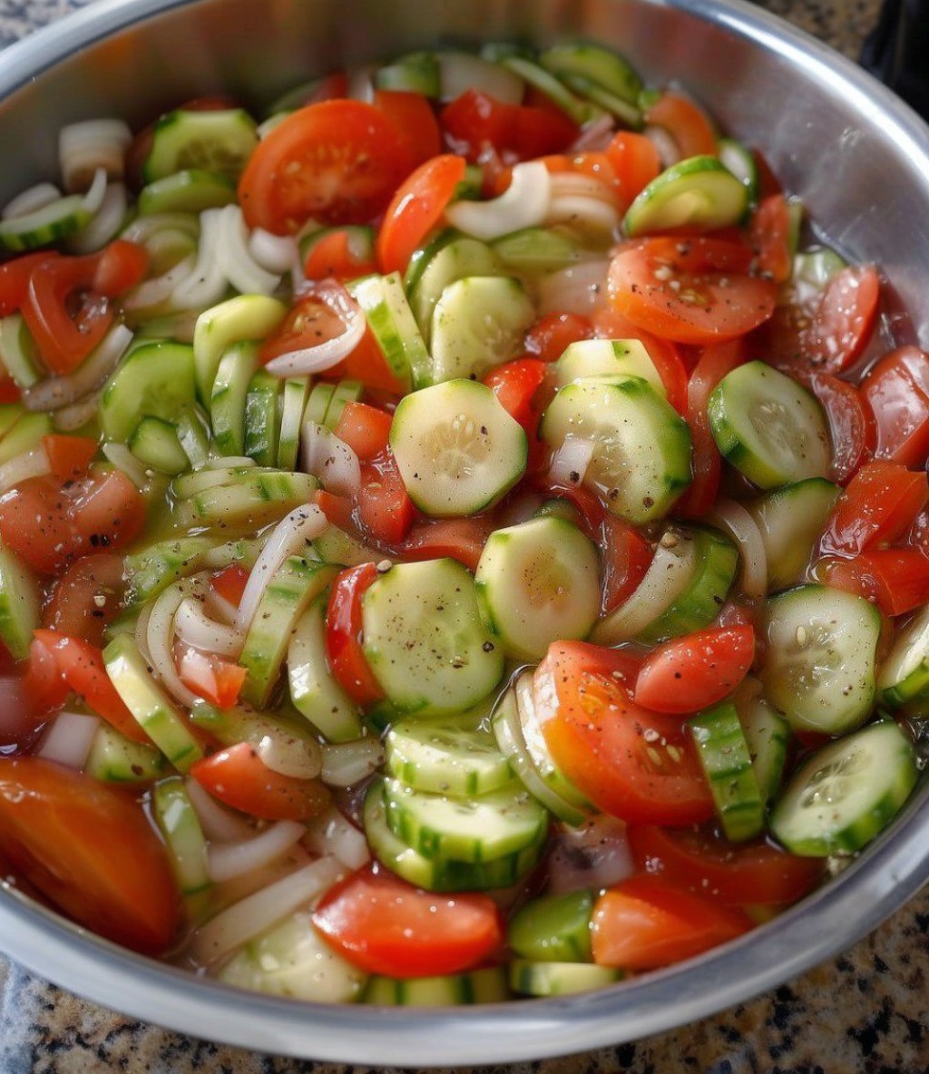 Marinated Cucumbers, Onions and Tomatoes