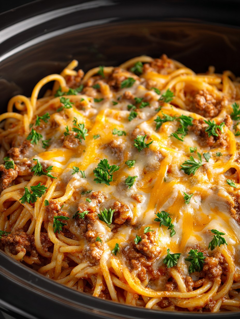 Slow Cooker 4-Ingredient Cheesy Spaghetti