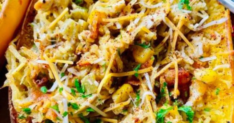 Green Chili Chicken Stuffed Spaghetti Squash
