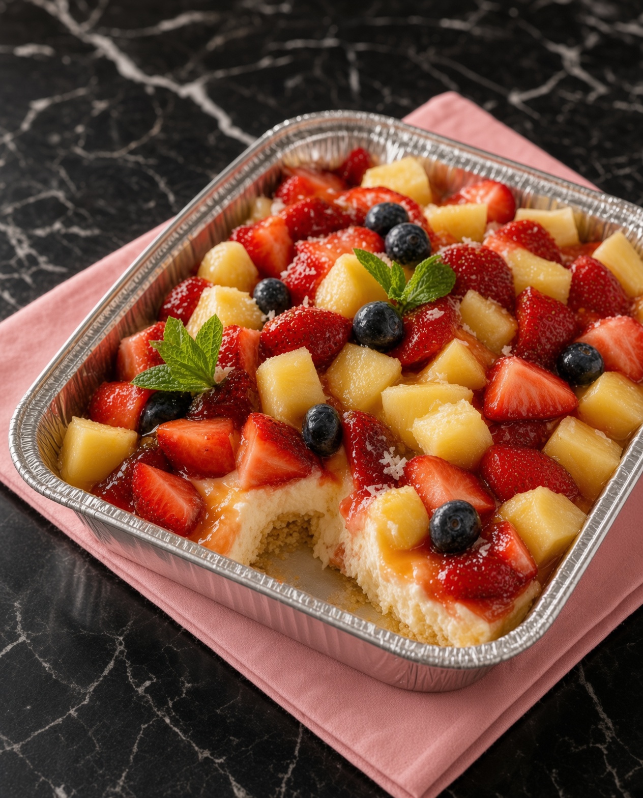 Cheesecake Fruit Salad In Tin Foil Tray