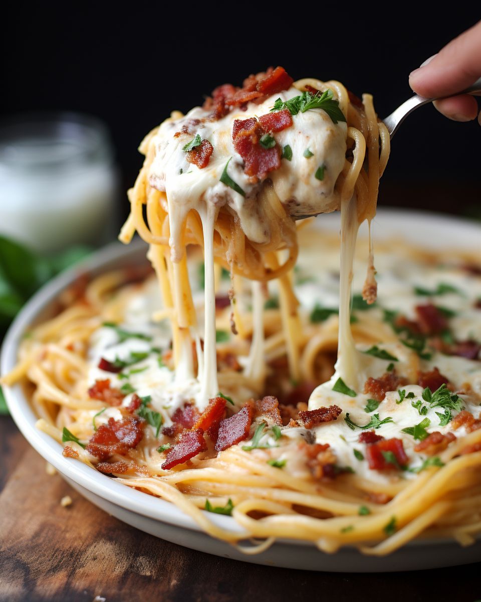Bacon Cream Cheese Baked Spaghetti