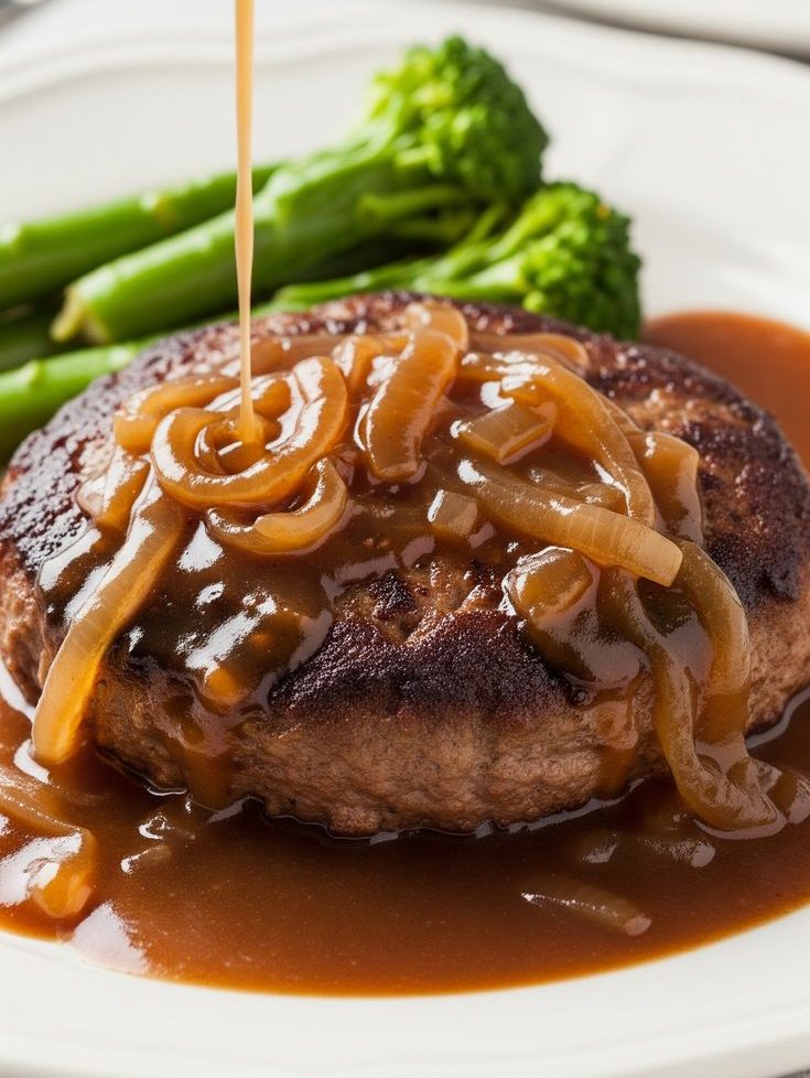 HAMBURGER STEAKS WITH ONION GRAVY