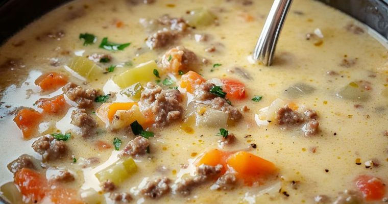 SLOW COOKER CHEESEBURGER SOUP