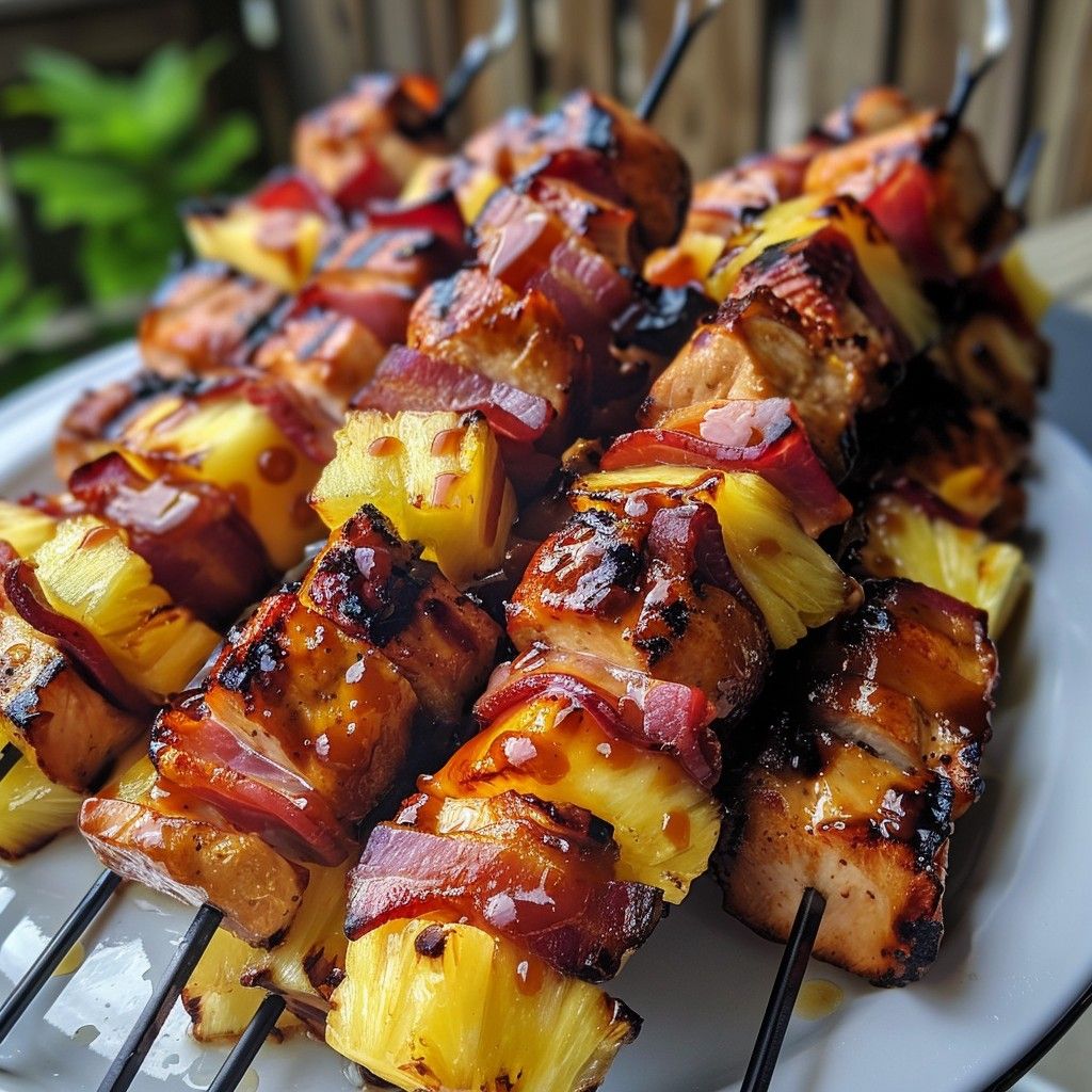 CHICKEN, BACON, PINEAPPLE KEBABS