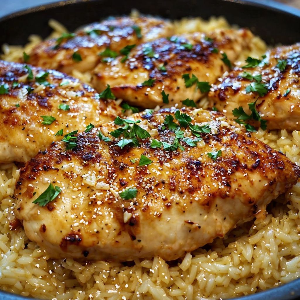 EASY CHICKEN WITH GARLIC PARMESAN RICE