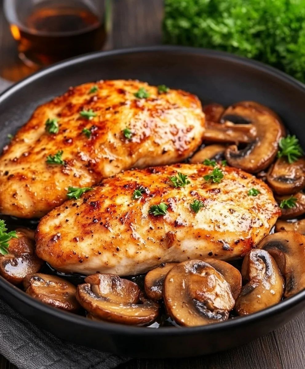 SKILLET CHICKEN AND MUSHROOM WINE SAUCE
