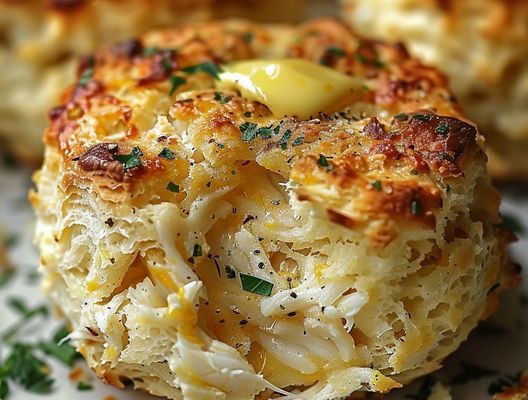 Crab Stuffed Cheddar Bay Biscuits with Lemon Butter
