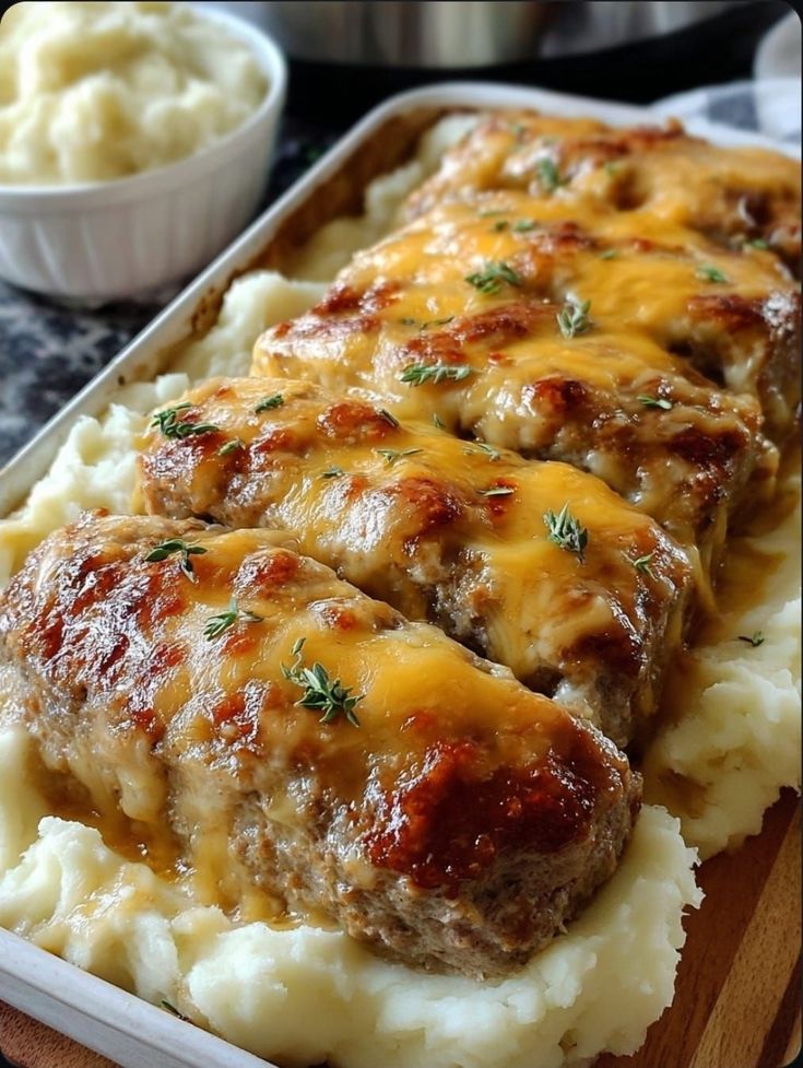 Meatloaf with Mashed Potatoes and Cheese