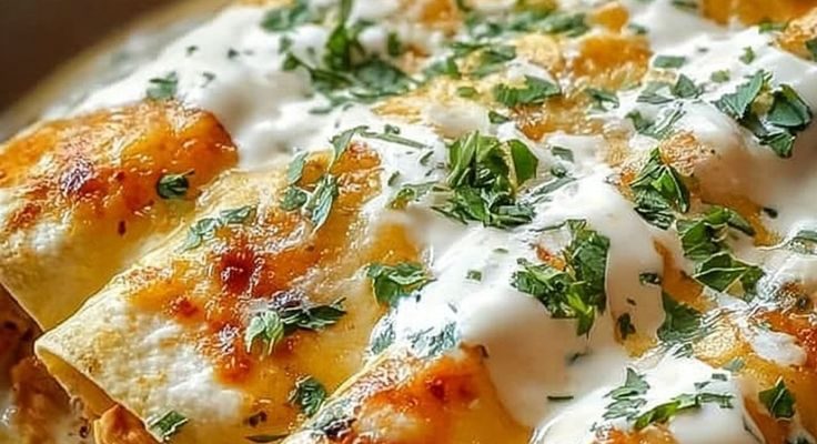 CHICKEN ENCHILADAS WITH SOUR CREAM WHITE SAUCE