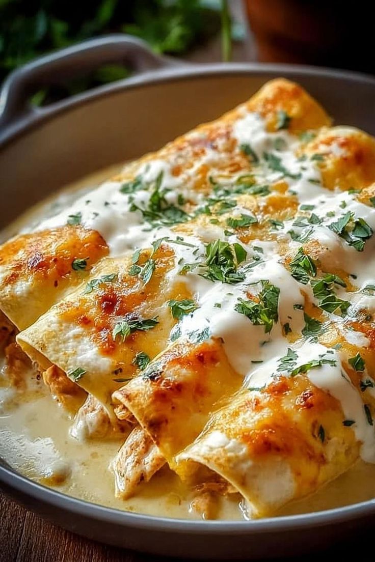 CHICKEN ENCHILADAS WITH SOUR CREAM WHITE SAUCE
