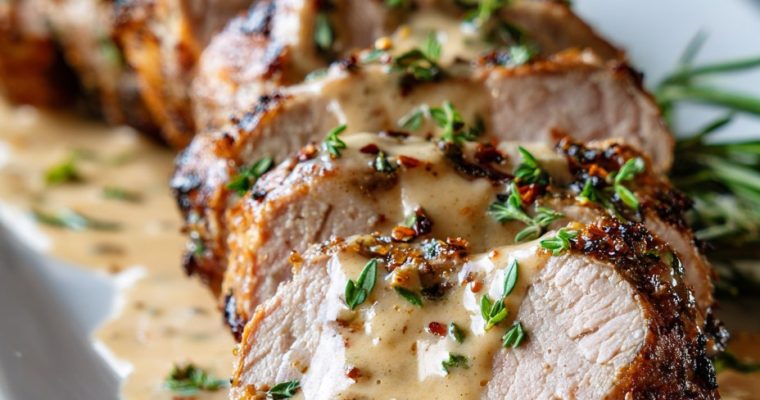 Slow Cooker Herb-Crusted Pork Tenderloin with Creamy Dijon and Herb Sauce